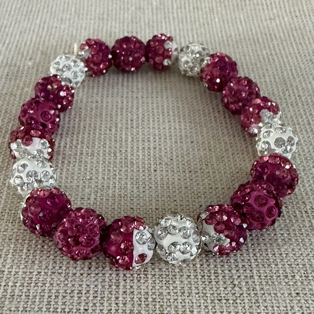 Beaded Crystal Disc Bracelet - Pink, Purple & Silver - Picture 4 of 6